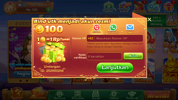 Hubungkan akun Anda untuk mendapatkan bonus tambahan di 2739 Slot APK.