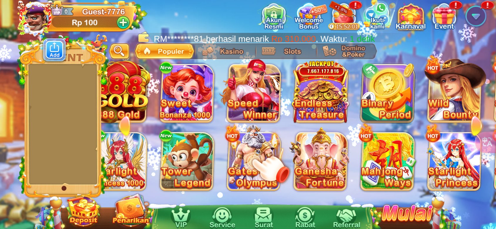 Jelajahi berbagai permainan slot menarik di 2739 Slot APK.