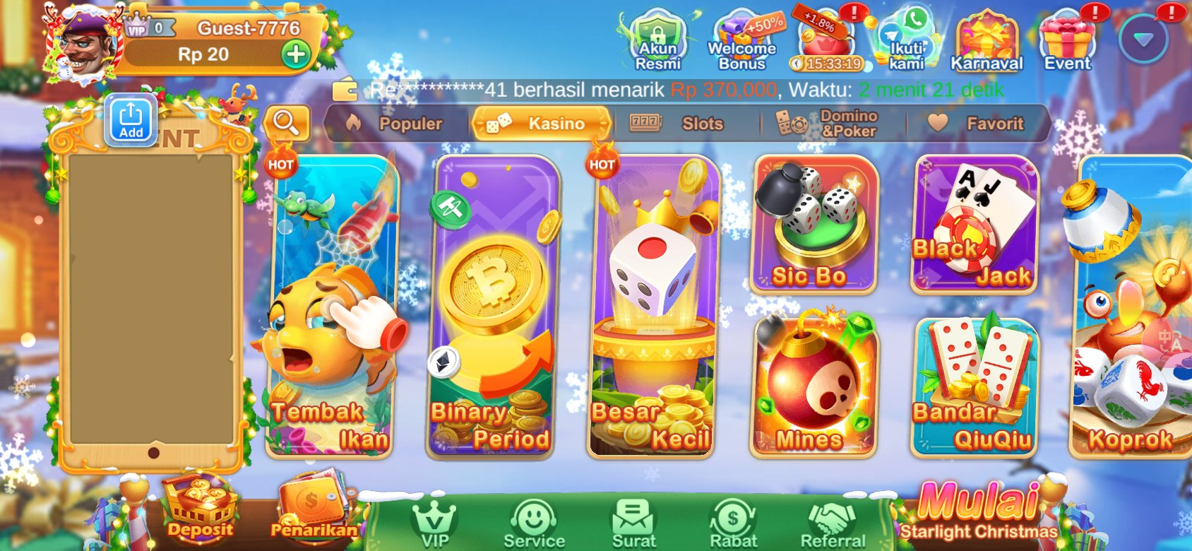 Nikmati berbagai permainan kasino online di 2739 Slot APK.